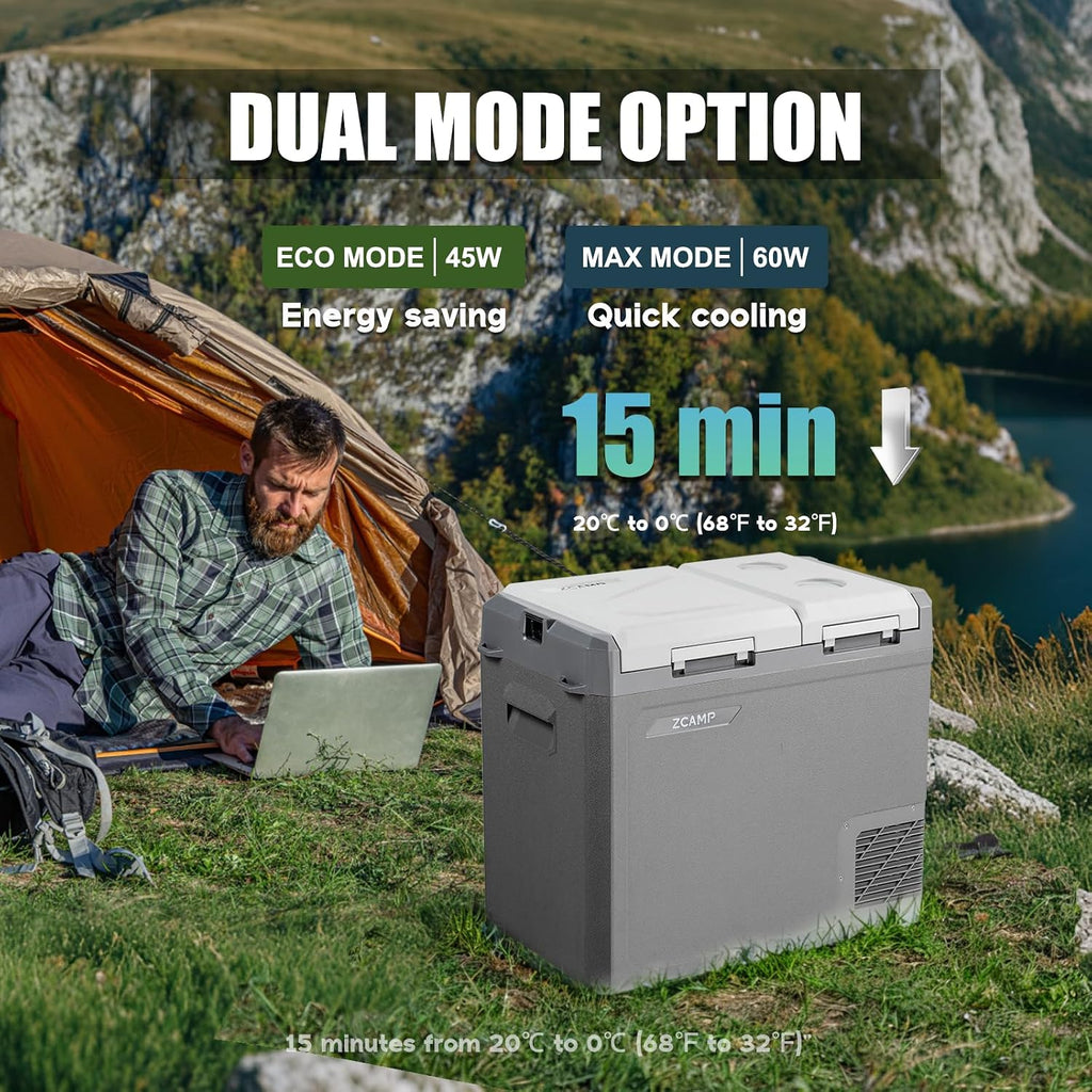 GES55 Portable Freezer,Dual Zone 12 Volt Car Refrigerator,43QT(41L) 12v cooler Fast Cooling Fridge, with 12/24V DC 100-240V AC for Camping, Outdoor, Travel, RV, Truck