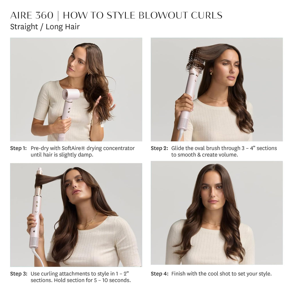 Aire 360 Ceramic Dual Voltage Air Styler Blowout Kit with Curling Attachments, Oval Brush & Drying Concentrator | Fast, Healthy Blowouts and Long-Lasting Curls | for All Hair Types