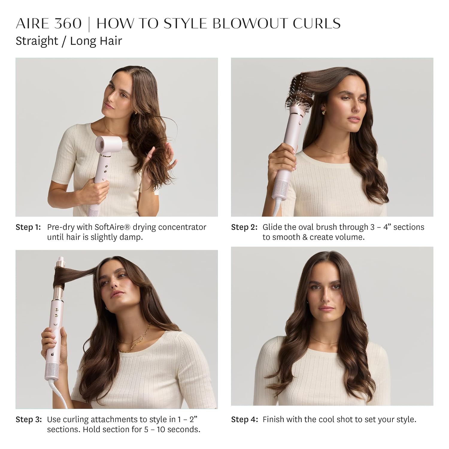Aire 360 Ceramic Dual Voltage Air Styler Blowout Kit with Curling Attachments, Oval Brush & Drying Concentrator | Fast, Healthy Blowouts and Long-Lasting Curls | for All Hair Types