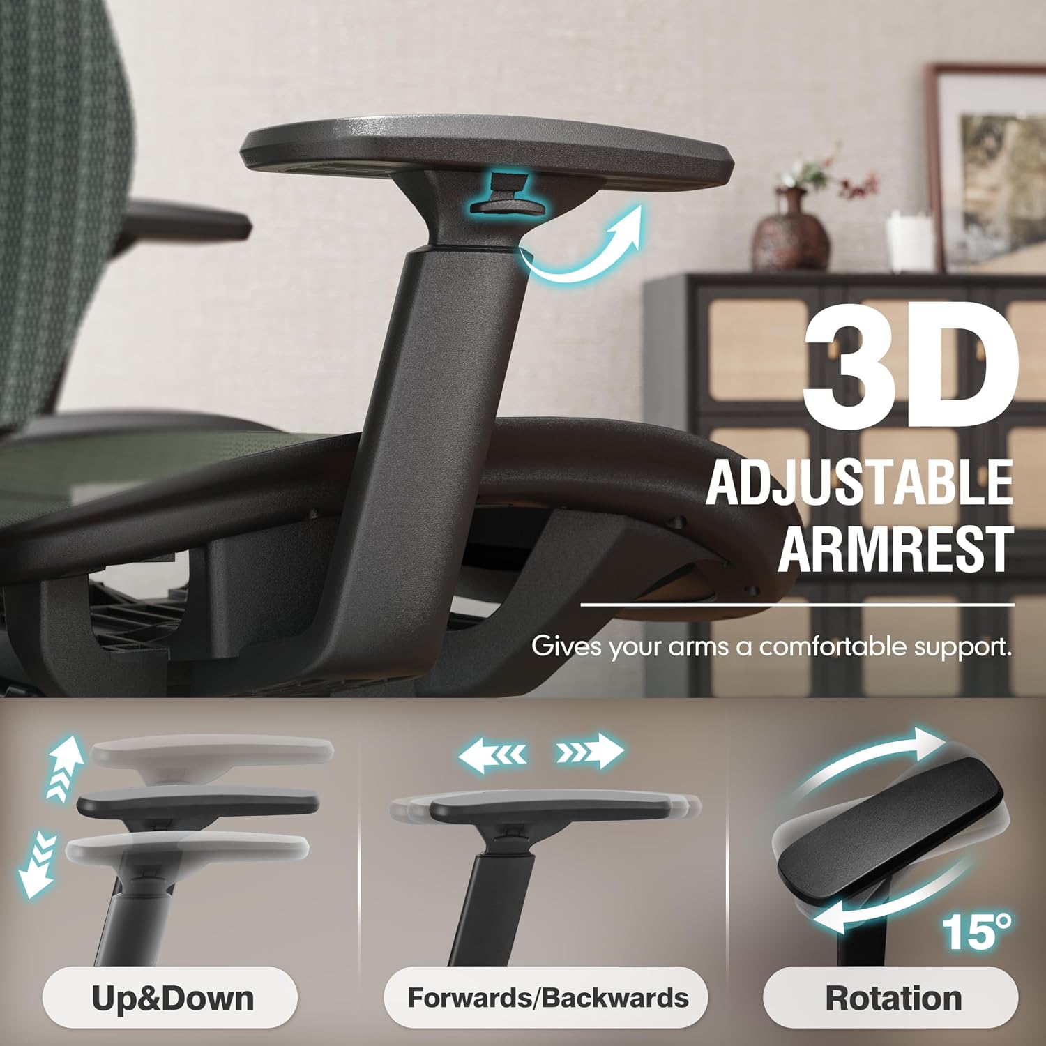 ELABEST Mesh Office Chair,Ergonomic Computer Desk Chair,Sturdy Task Chair- Adjustable Lumbar Support & Armrests,Tilt Function,Comfort Wide Seat,Swivel Home Office Chair (Dusty Sage)