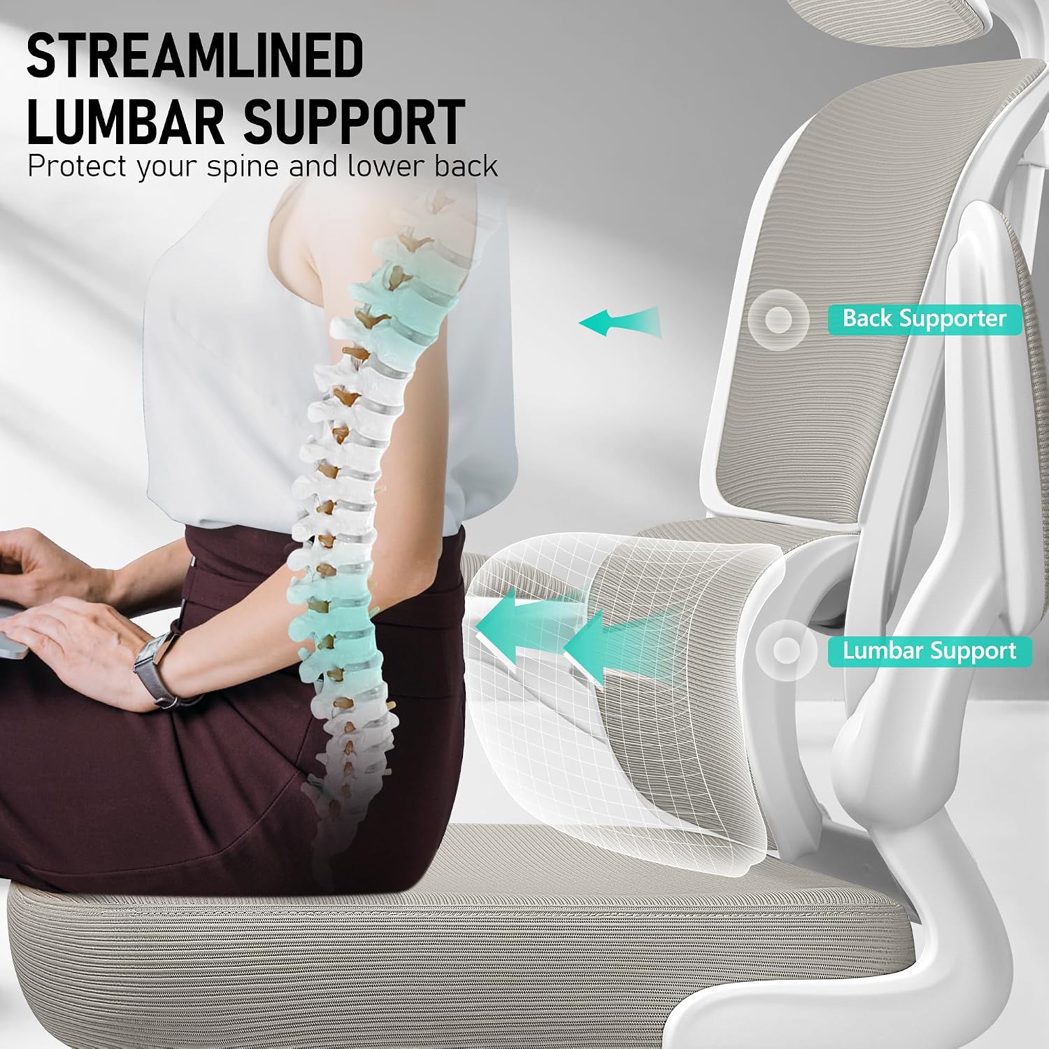 BESTFAIR High Back Ergonomic Office Chair, Breathable Mesh Desk Chair with Lumbar Support, Adjustable Headrest, Flip-up Armrests, Computer Gaming Chair, (LightGray)