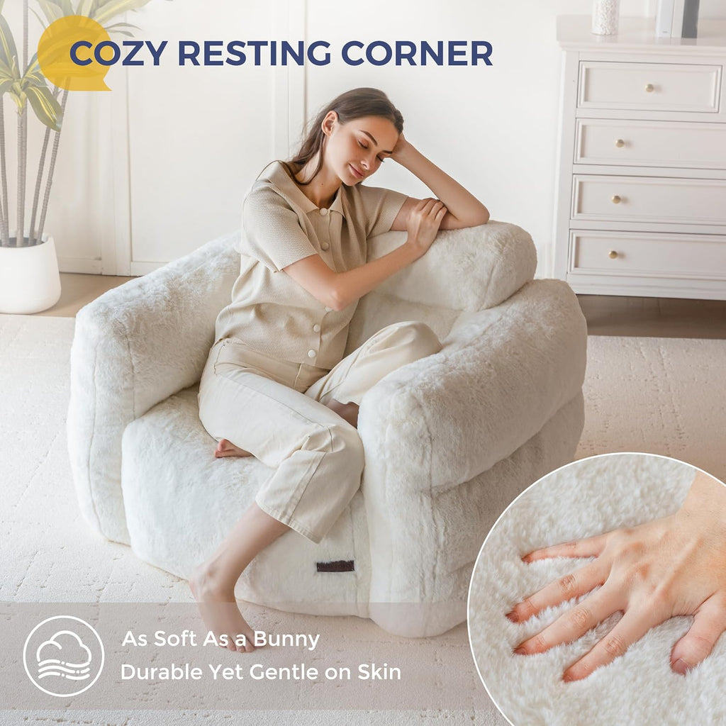 MAXYOYO Giant Bean Bag Chair for Adults, Ultra Soft Fluffy Bean Bag Sofa, Oversized Floor Sofa for Living Room Bedroom, Cozy Reading Chair with Filler, Beige