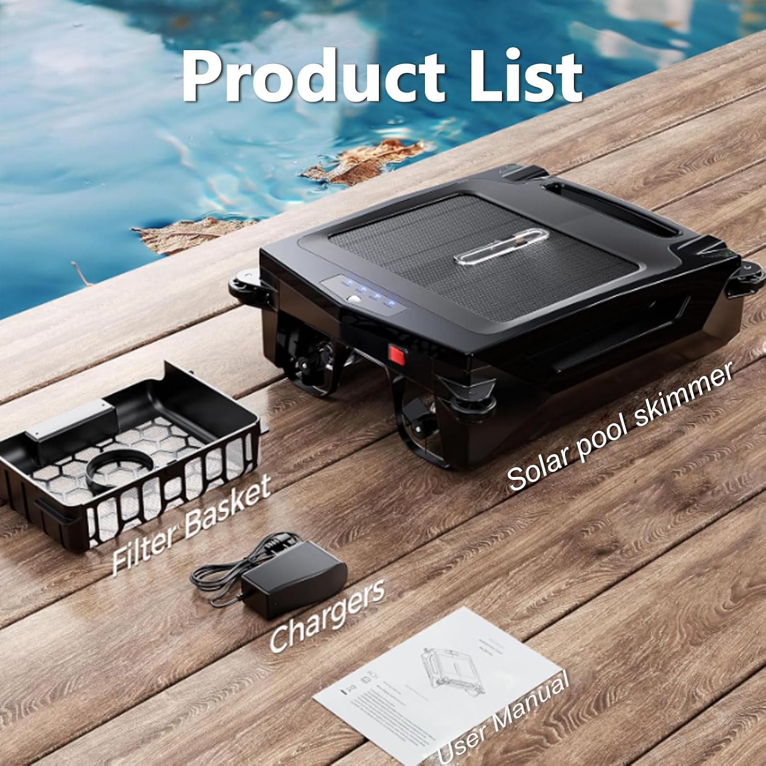 Pool Cleaning Robot, Solar Powered Above Ground Pool Skimmer, Fast Dual Charging, Stronger Suction, Automatic Obstacle Avoidance, for Above Water Pools