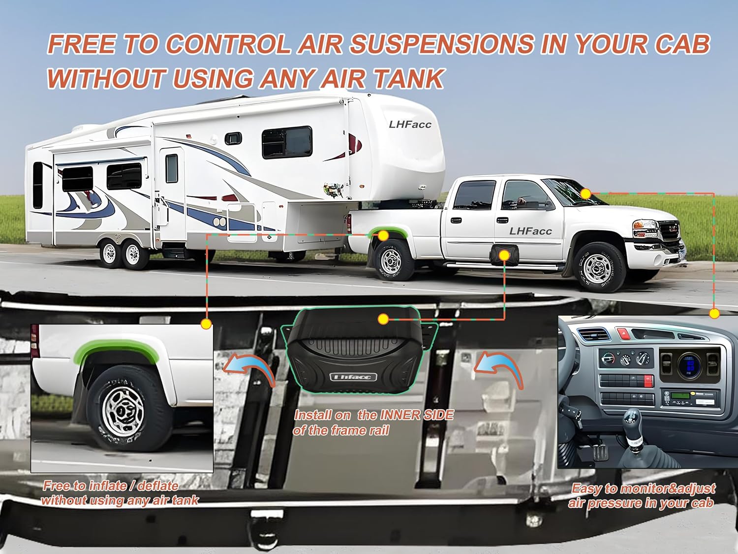 On Board Air Compressor System Air Pump System with Digital Dual Path Air Gauge Paddle Valve Gauge Air Line T Fittings for Trucks Vans