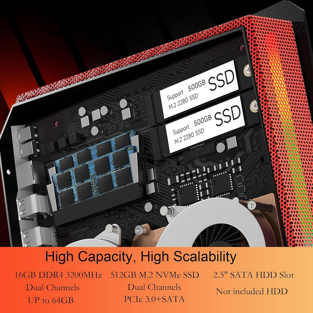 Mini PC, Intel Core I7-8750H Gaming Computer with Nvidia GTX1050 RGB Lights Mini Computer, 16GB DDR4 512GB NVMe SSD, Support Triple 4K Display/WiFi6 BT5.2/RJ-45, Windows 11 Pro Desktop PC, Black