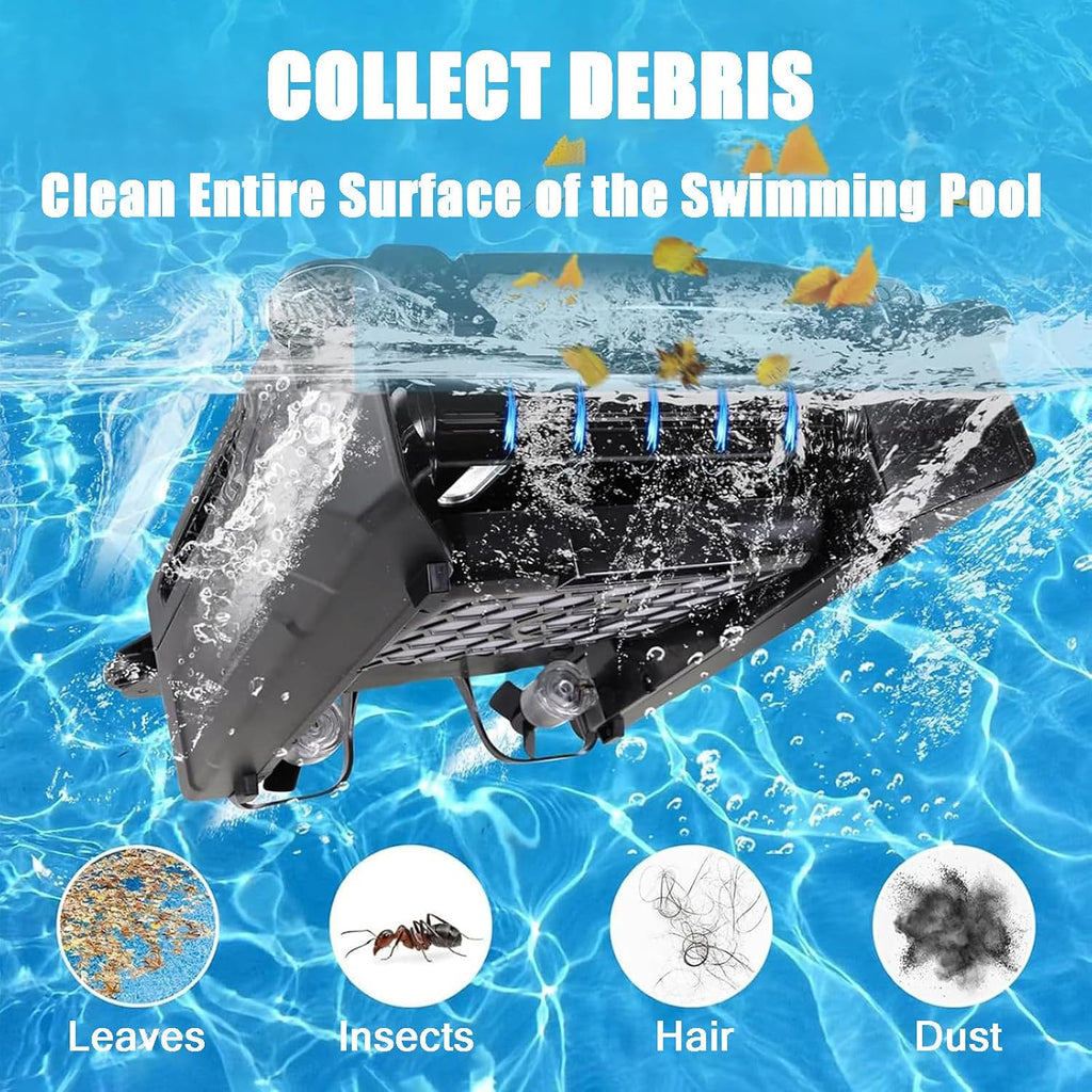 Automatic Solar Pool Cleaning Robot with Obstacle Avoidance, Skimmer for Swimming Pool Surface, Brushless Motor,Fully-Automatic