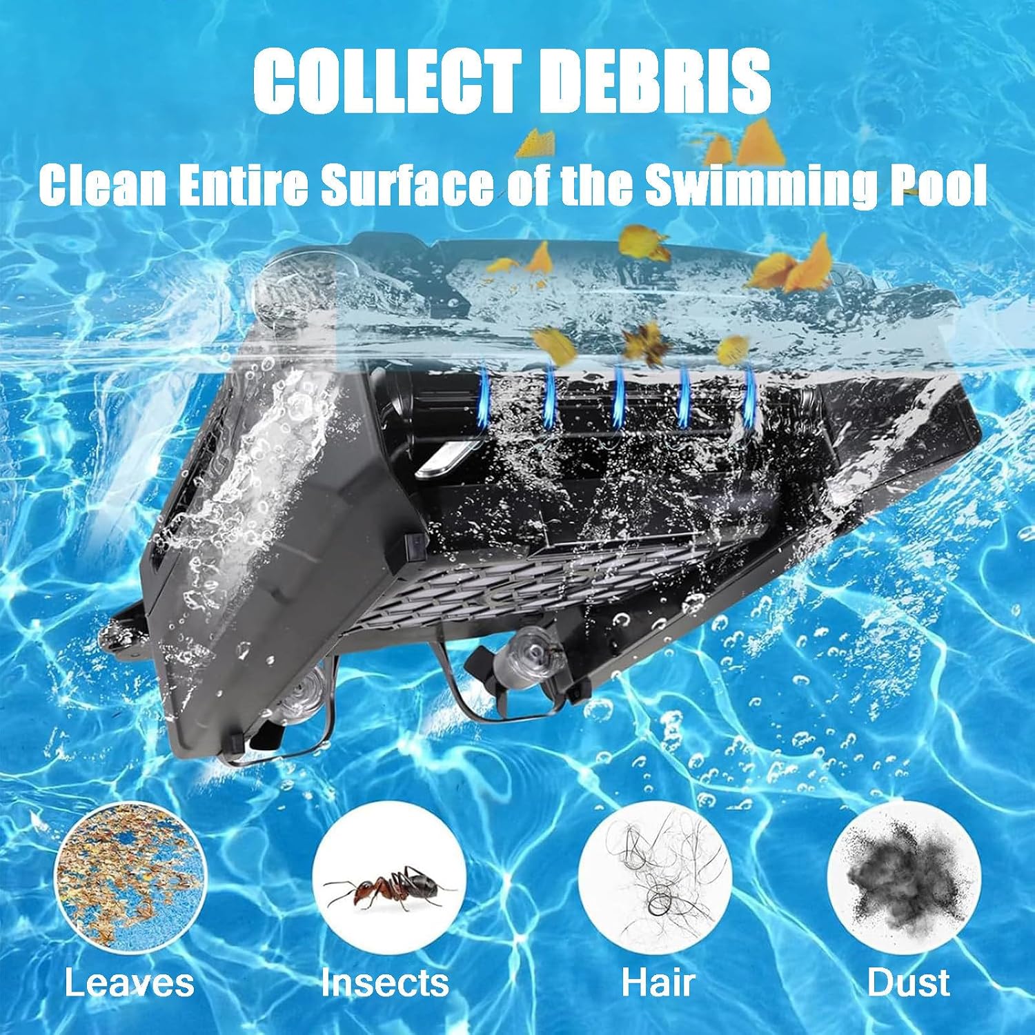 Automatic Solar Charging Pool Cleaning Robot with Automatic Obstacle Avoidance Function, with 2500mah Power Supply and Brushless Motor, Suitable for Swimming Pool Surface,Fully-Automatic