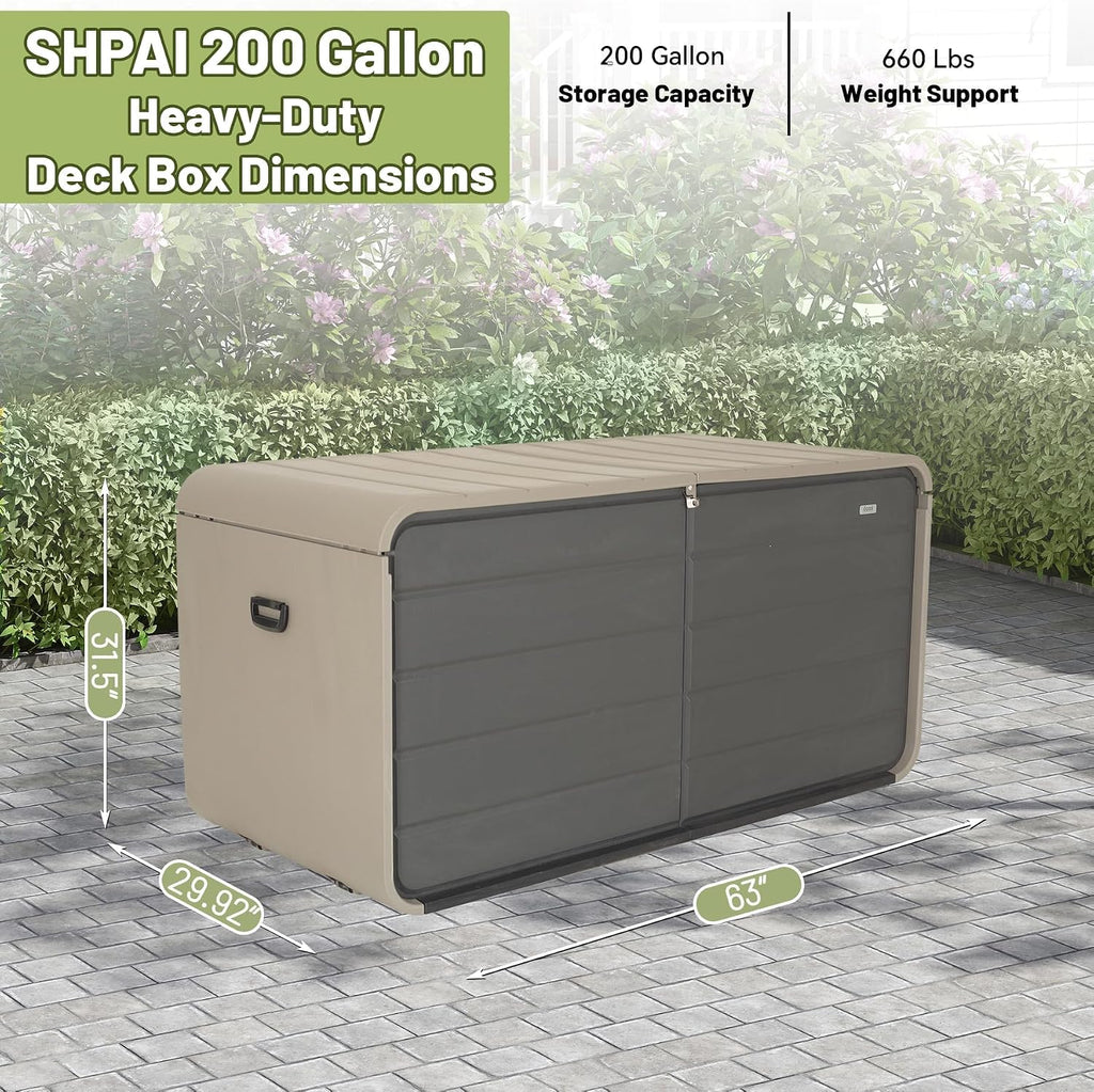 Resin Deck Box 200 Gallons, Extra Large Heavy-Duty Outdoor Storage Box, Lockable & Waterproof Patio Outside Storage Box for Patio Furniture, Tools, Pool Supplies