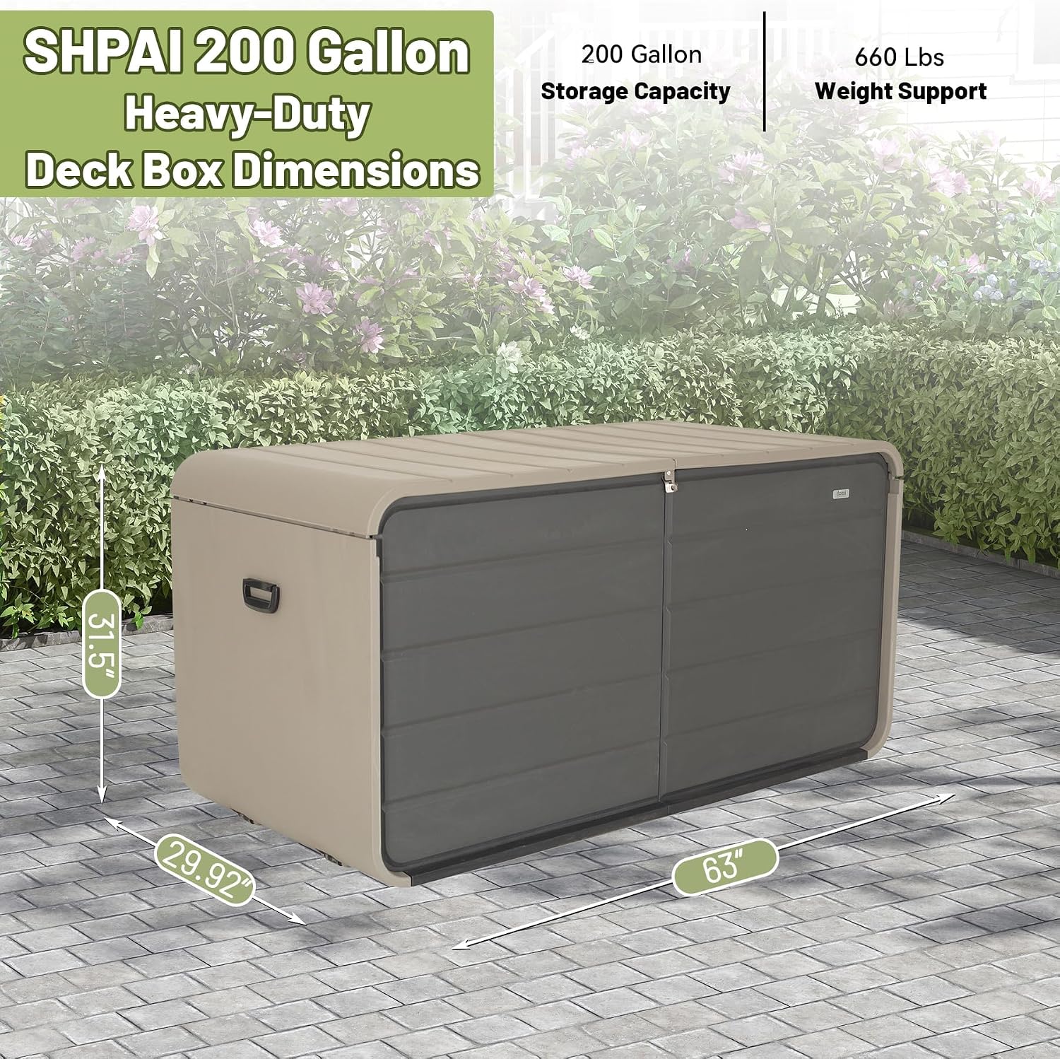 Resin Deck Box 200 Gallons, Extra Large Heavy-Duty Outdoor Storage Box, Lockable & Waterproof Patio Outside Storage Box for Patio Furniture, Tools, Pool Supplies