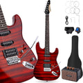 Leo Jaymz 39' Full Size ST Style Electric Guitar Starter Kit with SSH Pickup, 5W Portable Amp, Tuner, Gig Bag, Strap & Accessories (Red Flame)