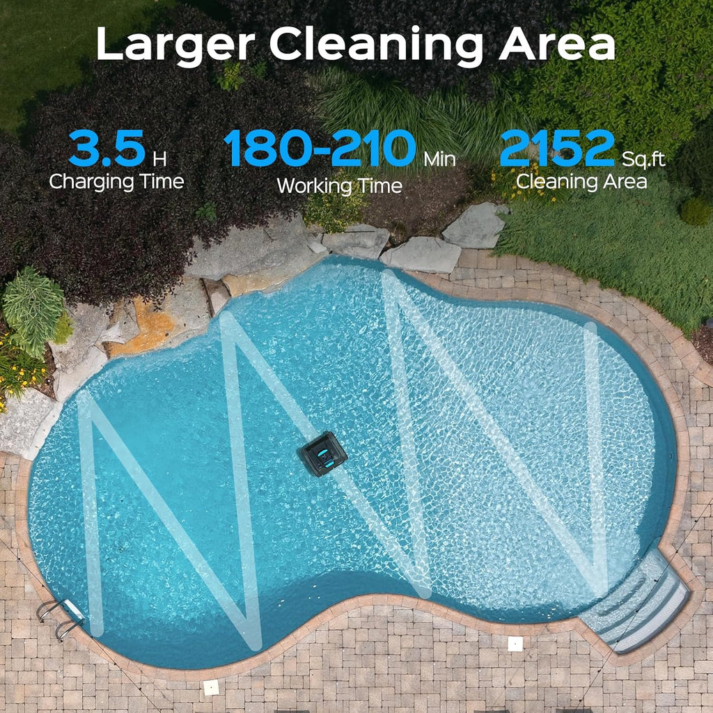 (2024 New) WYBOT C1 Max Robotic Pool Vacuum with APP, Manual Mode Switching & Wall Climbing Pool Cleaner, 65W Suction Power, 180~210 Mins, 2152 sq.ft, Infrared Intelligence, Ideal for Inground Pools