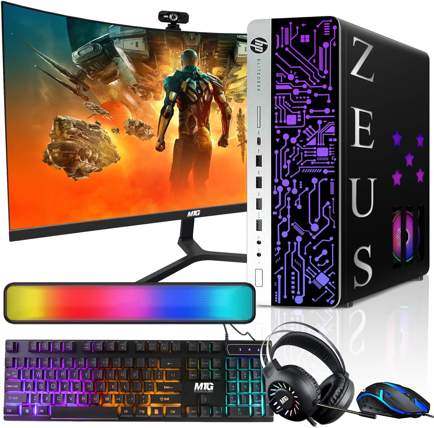 HP G3 Gaming Desktop PC, Intel i7 6th Gen, GT 1030 2GB DDR5, 16GB RAM, 1TB SSD + 4TB HDD, MTG 24 Inch Curved Gaming Monitor, RGB Kit, Windows 11 (Renewed)