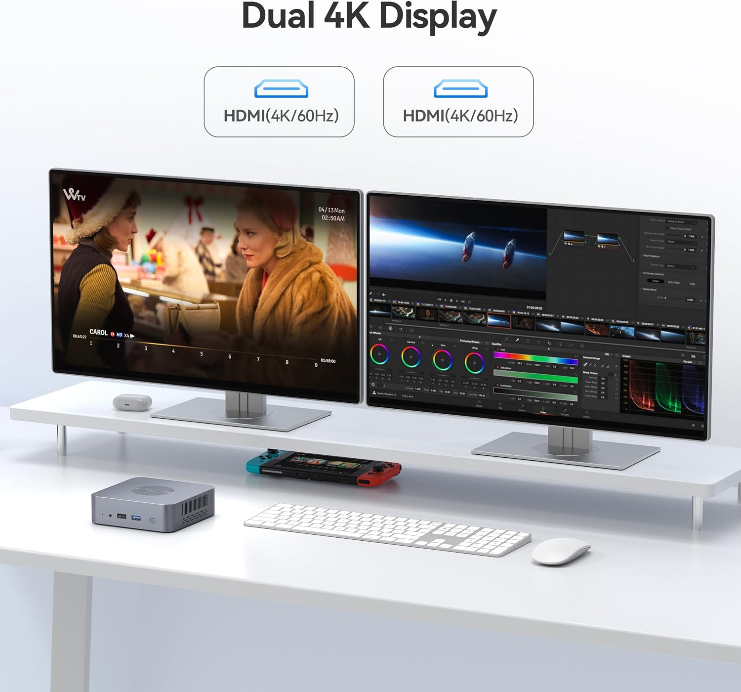 N100 Mini PC, Intel Alder Lake N100, 16GB DDR4 500GB PCIe3.0 SSD, Dual LAN Mini Computer Support 4K Dual HDMI, WiFi5/BT5.0/USB3.2, Built-in 45W Power Supply Office Desktop PC