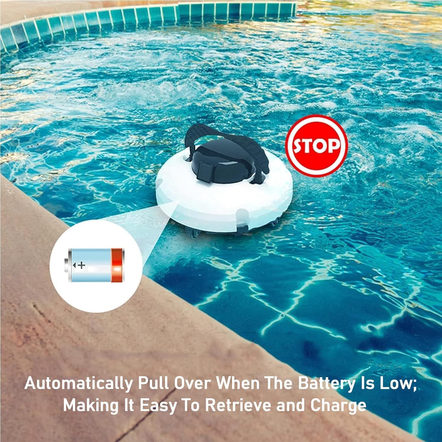 Cordless Robotic Pool Cleaner, Smart Cordless Robotic Pool Cleaner Self Parking Swimming Pool Cleaning Robot Brushed Motor Strong Suction Vacuum Lasts 120 Mins