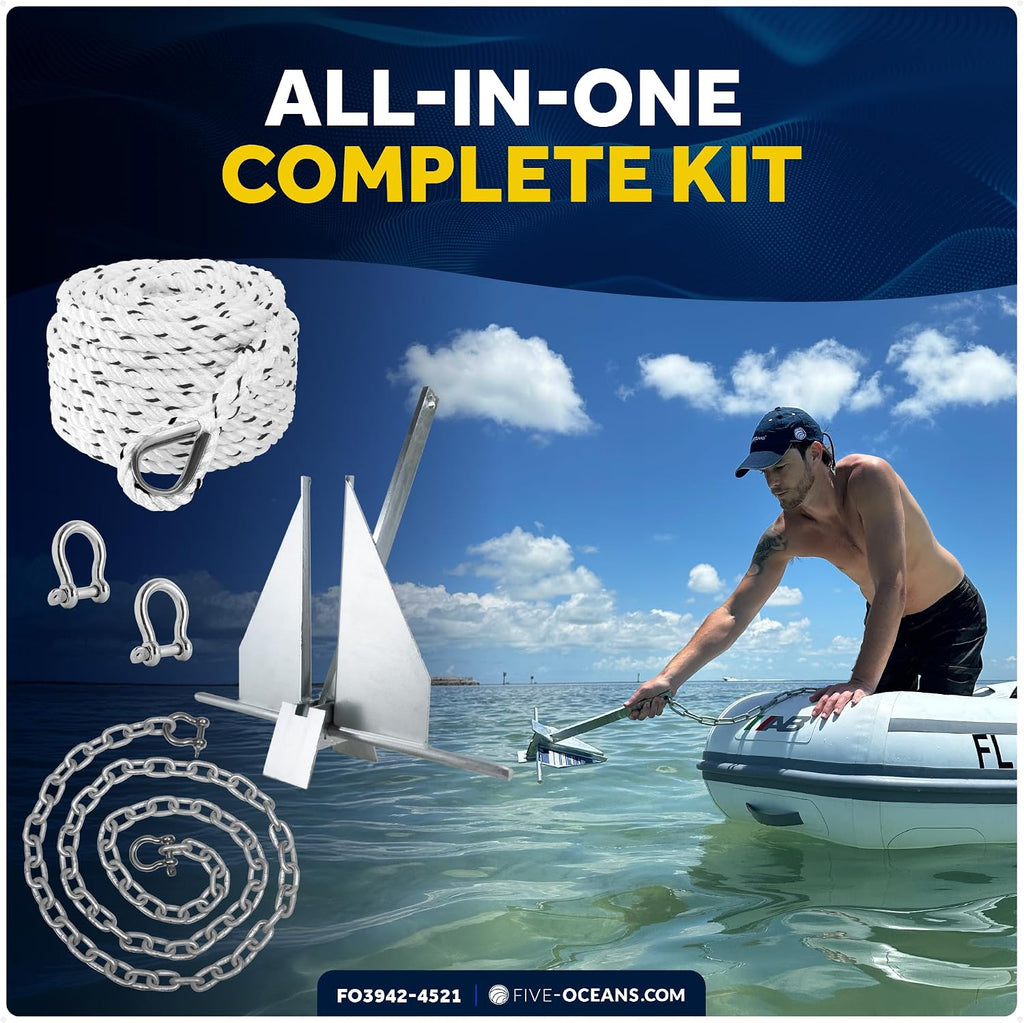 Five Oceans Fluke Boat Anchor, Heavy Duty Hot Dipped Galvanized Steel, Multiple Sizes – Ideal for Pontoon, Dinghies, Boats