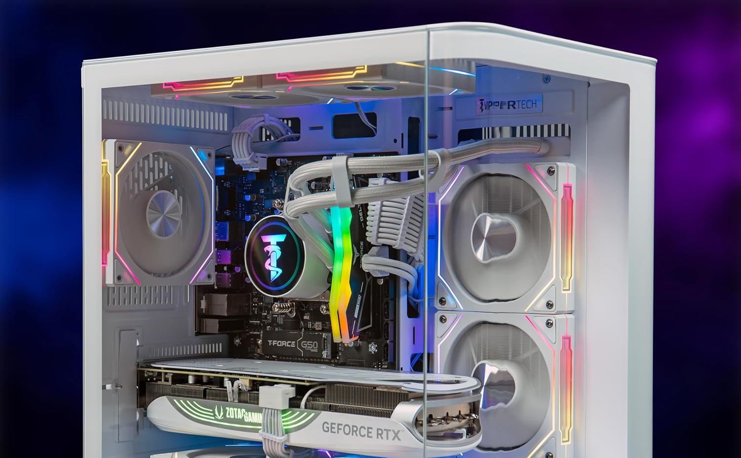 ViprTech Reaper 4.0 Gaming PC - AMD Ryzen 7 8700F (5.0Ghz Liquid Cooled), RTX 5070 12GB, 32GB DDR5 RAM, 2TB NVMe SSD, 800W Gold, VR-Ready, WiFi BT, Win 11, Desktop Computer Prebuilt, White