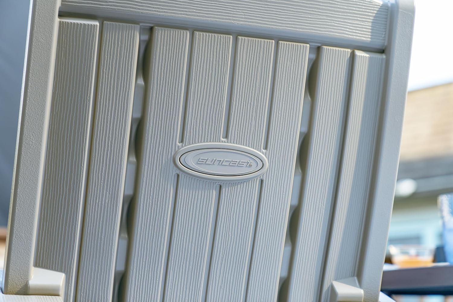 Suncast Outdoor Patio Rocking Chair with Under-Seat Storage, Stylish Faux Wood Outdoor Rocker for Patios, Dove Gray, Made in The USA