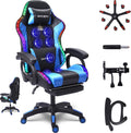 Gaming Chair with LED Lights and Speakers, Ergonomic Gaming Chair with Massage and Footrest,Comfortable Computer Reclining with Headrest and Lumbar Support,Video Game Chair for Adults Kids.,B