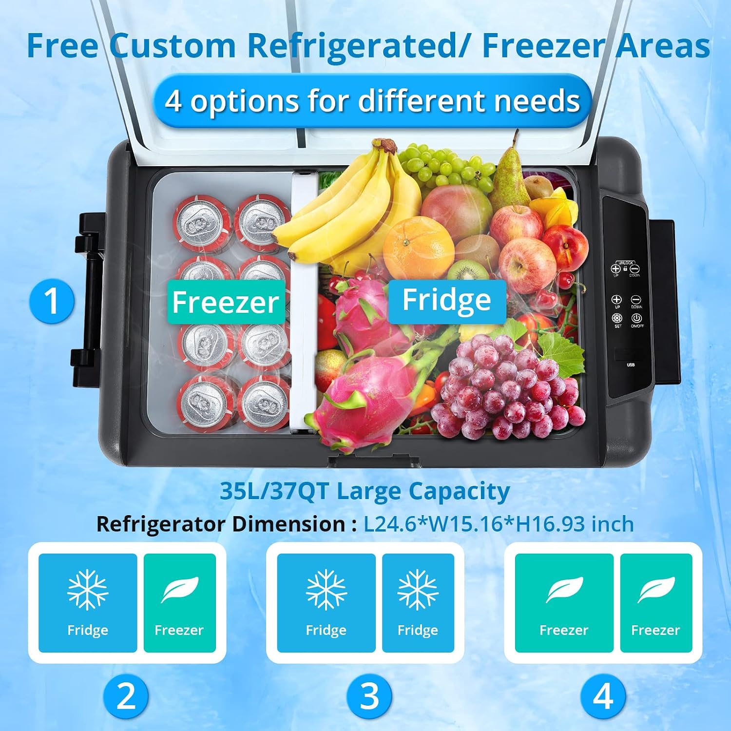 Portable Car Refrigerator/Freezer Electric Cooler Car Fridge, 12V Fridge for Car, 37 Quart -4℉-68℉ Portable Refrigerator for Home, Bar, Camping, Travel, Fishing, Outdoor