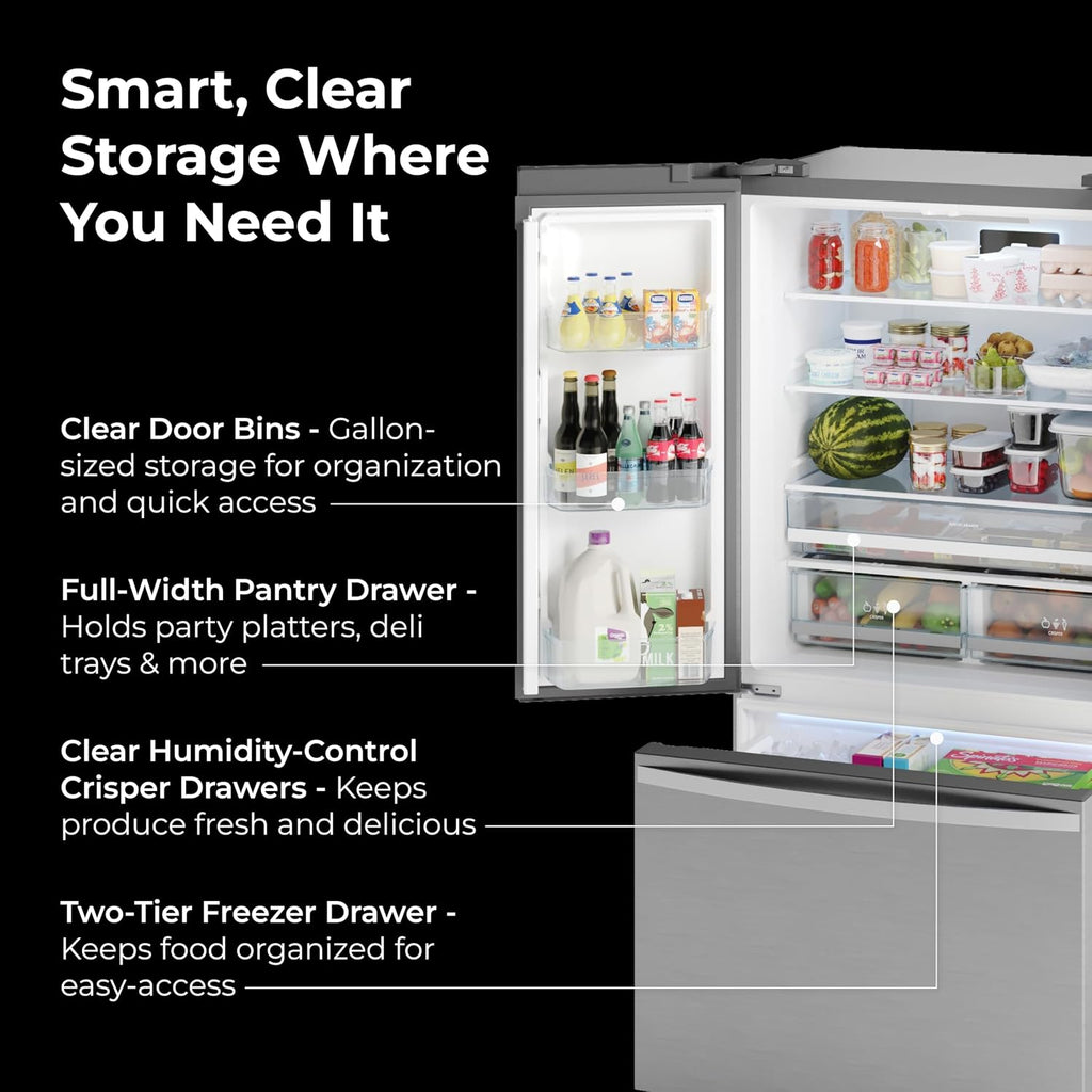 Kenmore 36' French Door Refrigerator with Freezer - Accela Chill, Adjustable Shelving, Humidity Controlled Crispers, ENERGY STAR Certified, 20.3 cu. ft. Capacity, Fingerprint Resistant Stainless Steel
