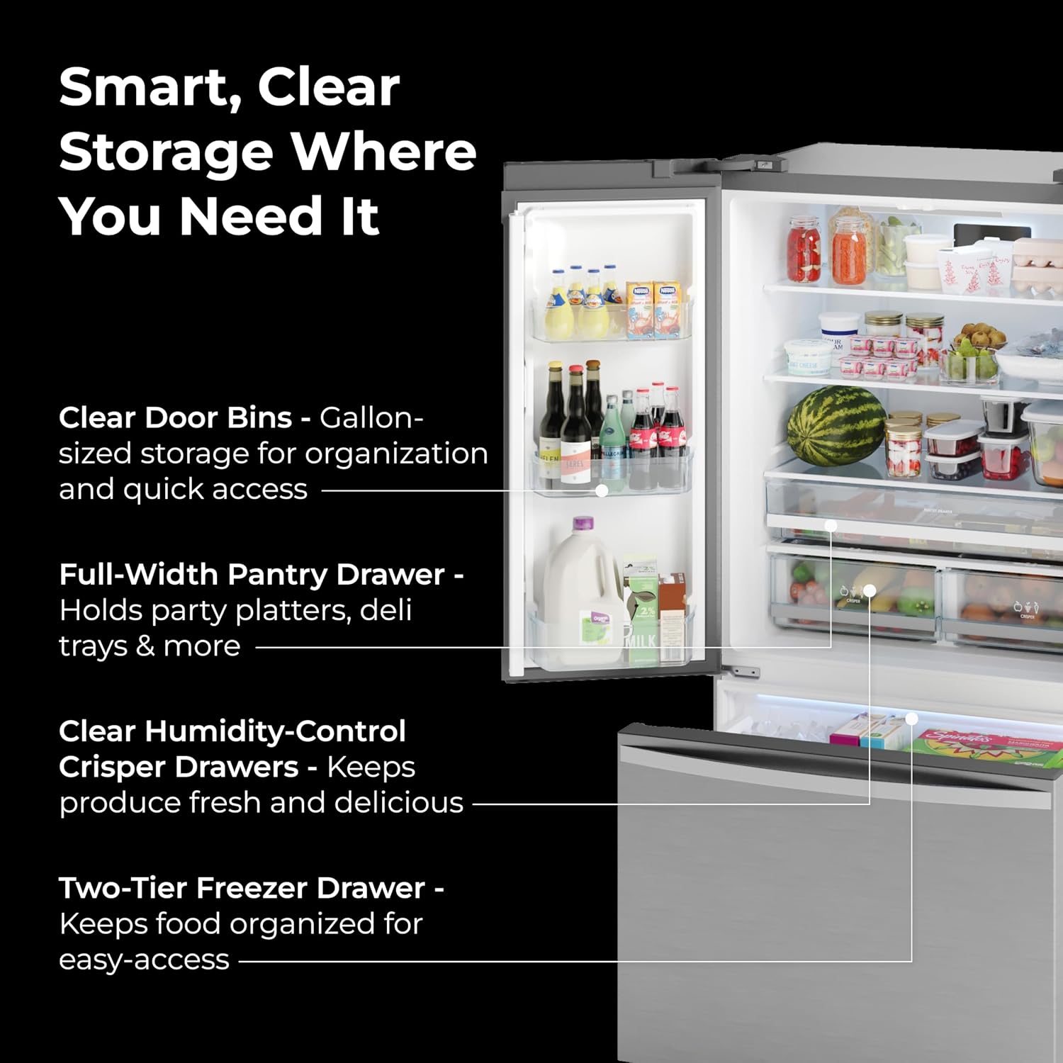 Kenmore 36' French Door Refrigerator with Freezer - Accela Chill, Adjustable Shelving, Humidity Controlled Crispers, ENERGY STAR Certified, 20.3 cu. ft. Capacity, Fingerprint Resistant Stainless Steel