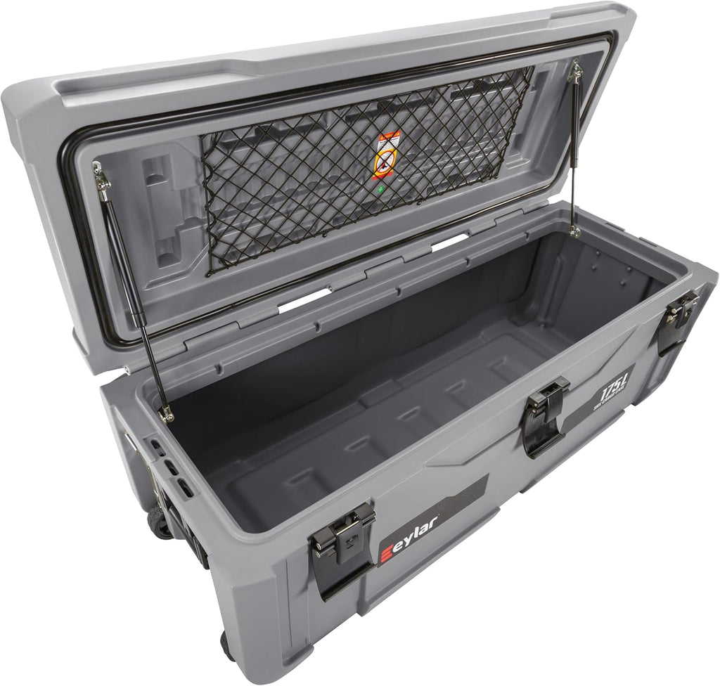 SRX-175 Overlanding Cargo Case – 175L Waterproof Storage Box for Camping, Off-Road & Truck Bed Gear – Heavy-Duty Lockable Storage with Gas Strut Lid, Stackable Design & Interior Organizer Tray (Gray)