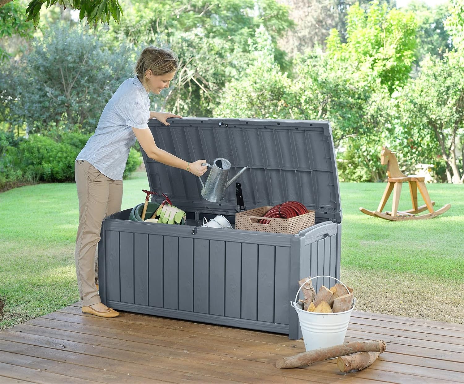 Tepro Keter Glennwood 17193522 Cushion Box 390 L Wood Look Plastic Anthracite