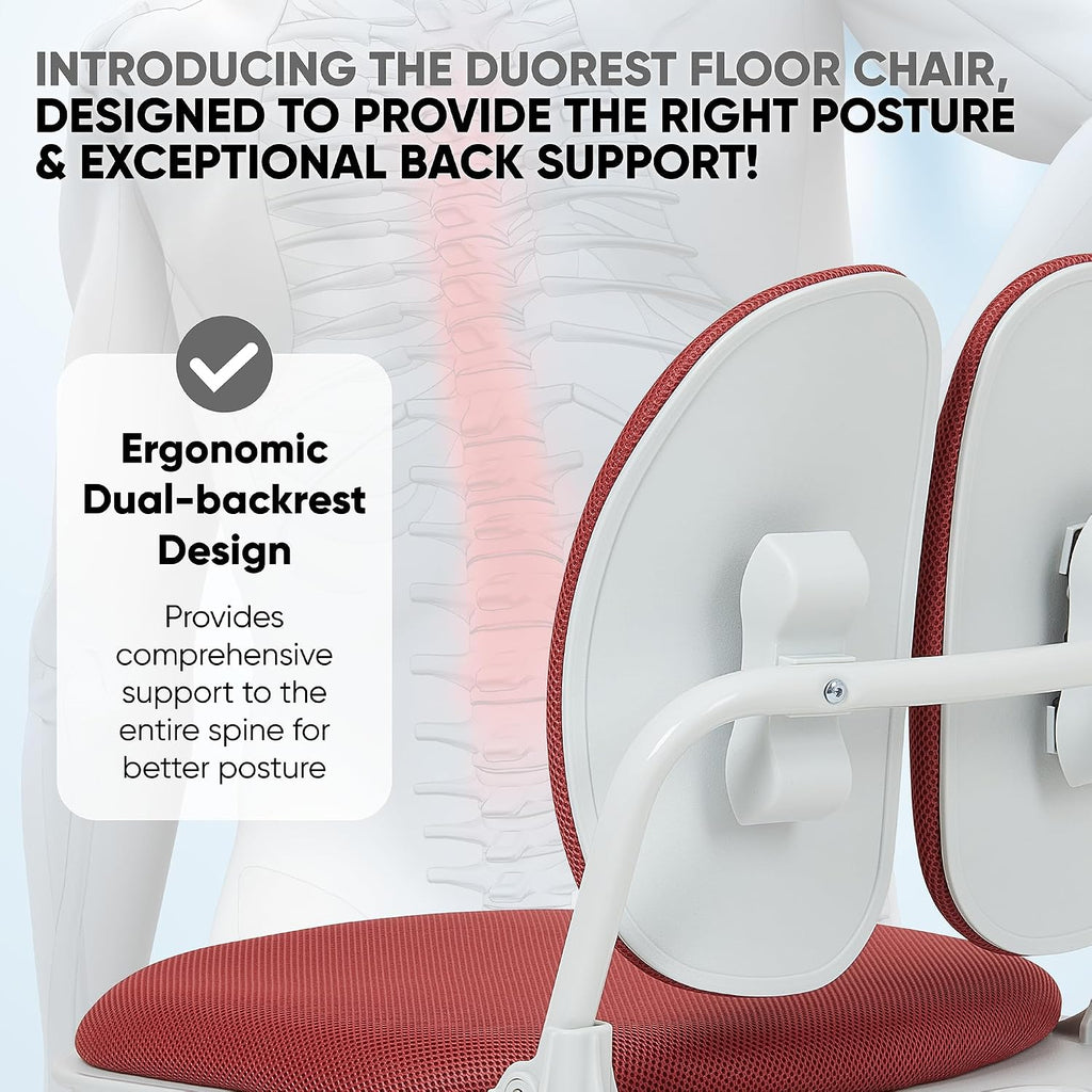 【Premium Dual-Backrests】 Made in Korea Ergonomic Floor Chair with Back Support - Meditation Chair, Floor Gaming Chair, Reading Chair, Floor Chairs for Adults, Foldable Chair (Red)