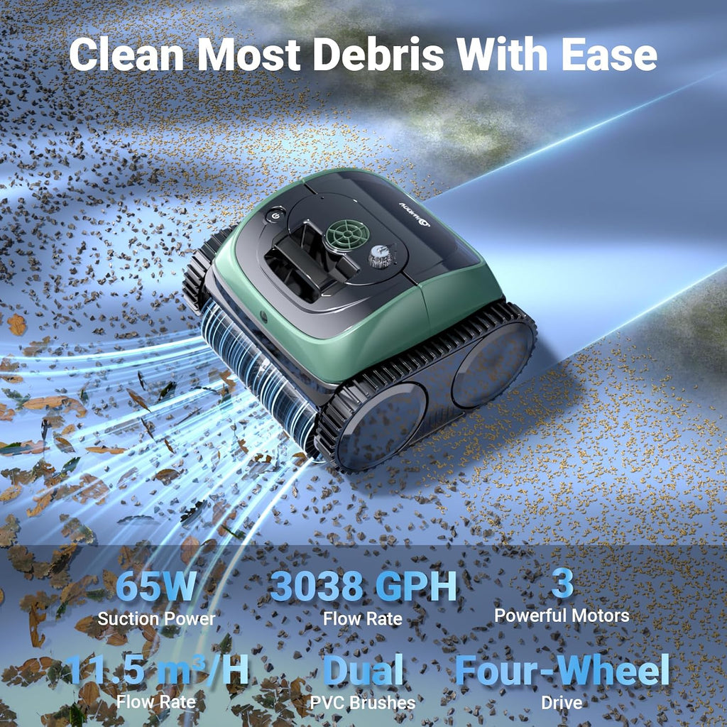 Pool Vacuum for Inground Pools, 4-in-1 Cordless Robotic Pool Cleaner for Above Ground Pools,Triple-Motors,Wall & Waterline Cleaning, App Support, OTA Upgrade up to 1,614 Sq.ft (Black Green)