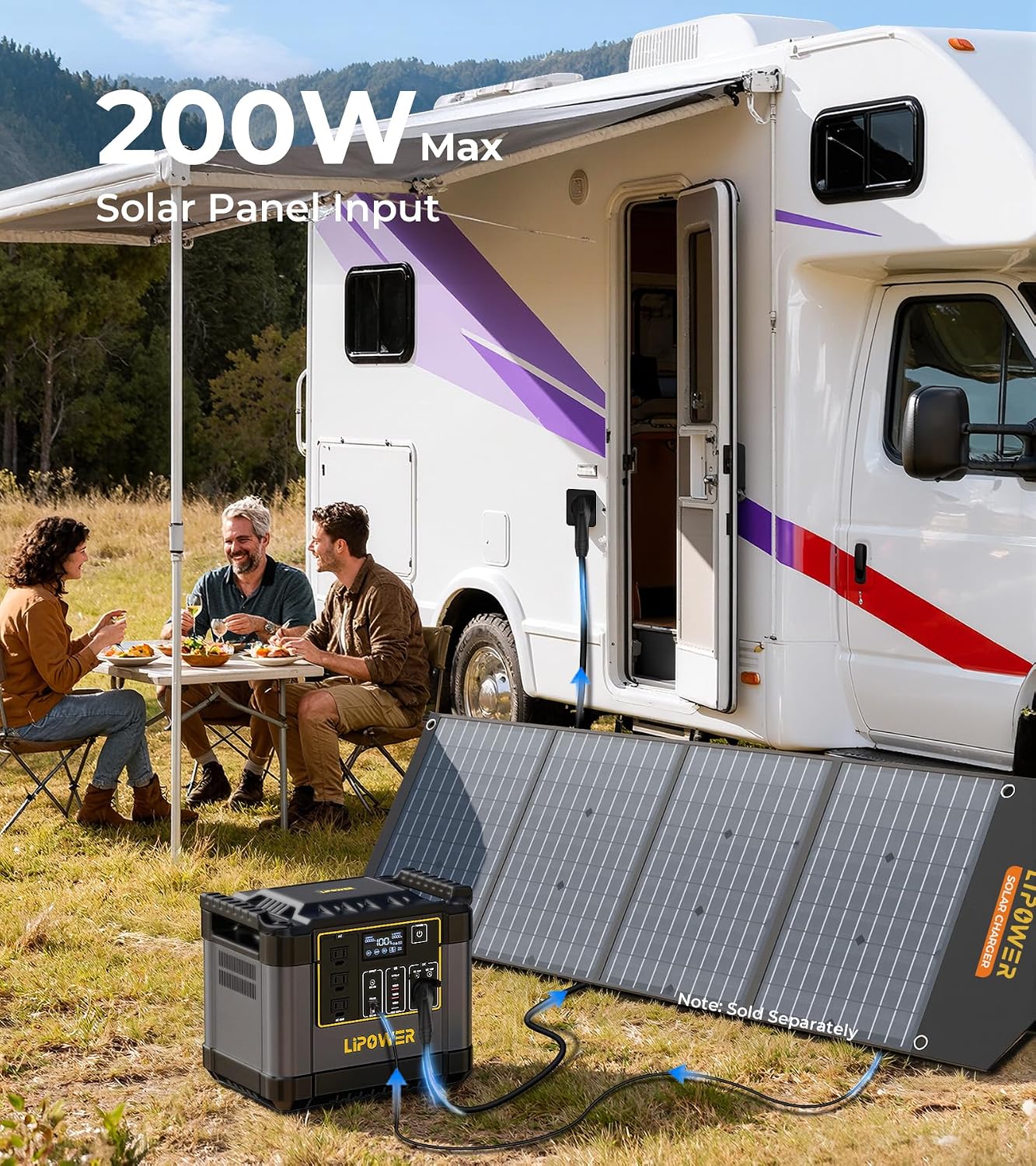 Lipower 1075Wh Portable Power Station with 100W Foldable Solar Panel,1200W Solar Generator, IP54Waterproof ETFE Solar Charger for Outdoor Camping RV Home Emergency