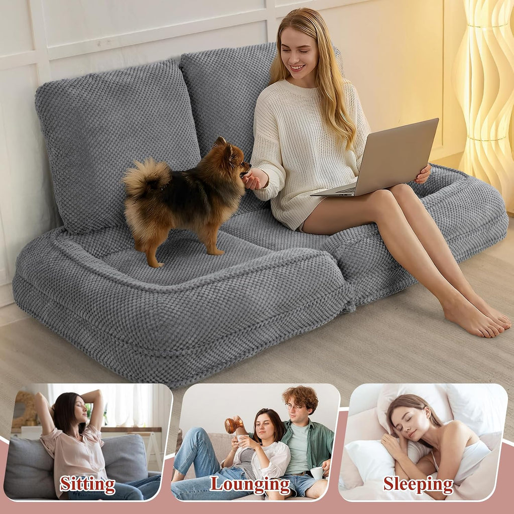 Human Dog Bed, Lazy Sofa Couch, Plush Floor Gaming Chair,5 Adjustable Position, sit, Sleep, fold, Suit to Put in Bedroom, Living Room,Space Saving Design (Gray)