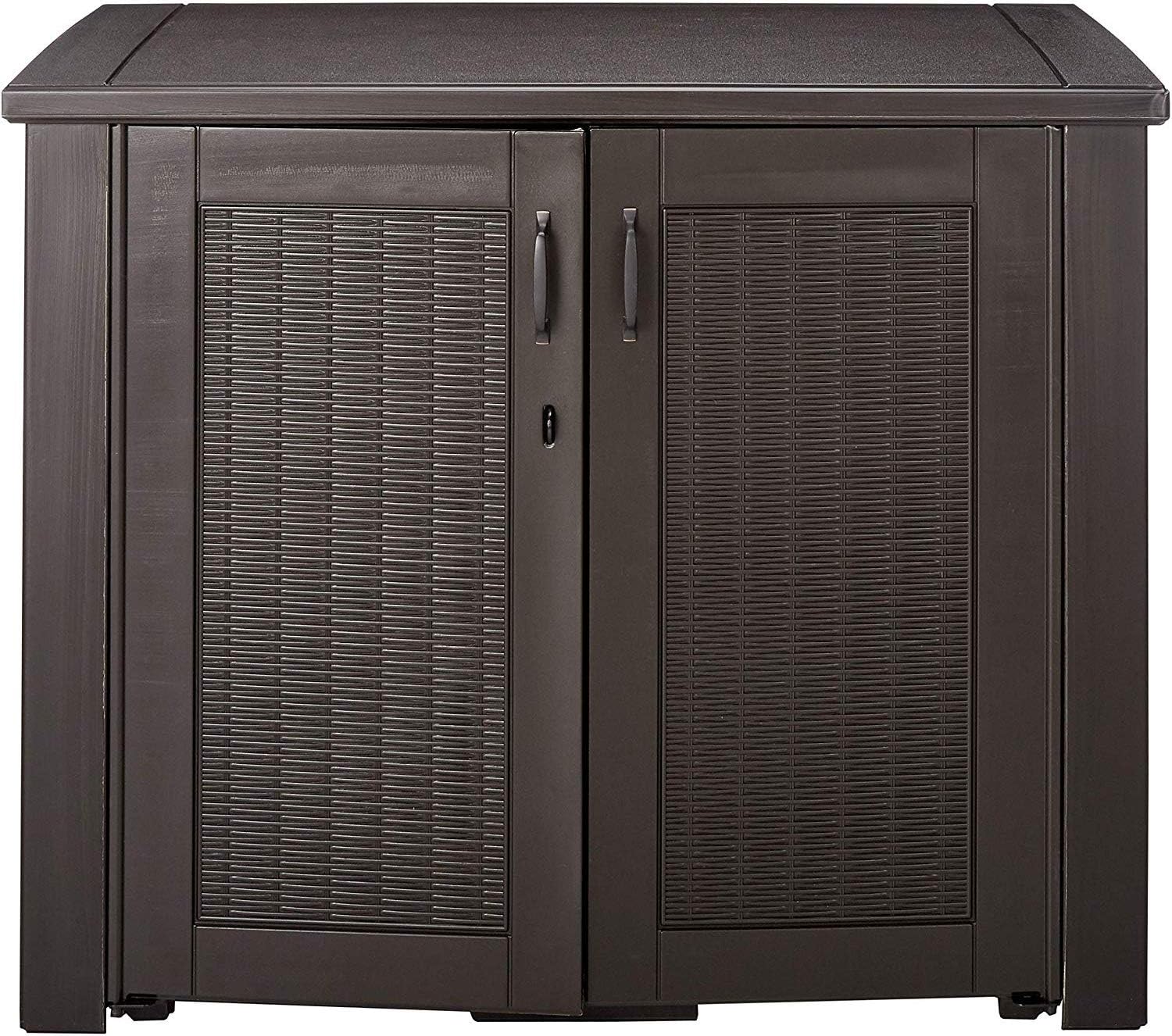 Rubbermaid 123 Gal Outdoor Storage Cabinet and Suncast 33 Gallon Resin Outdoor Trash Can Bundle