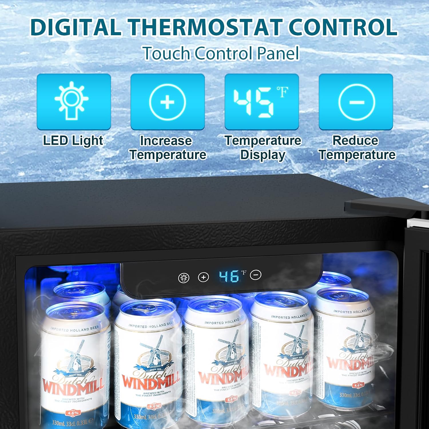 Electactic 48 Can Beverage Refrigerator,12 Bottle Wine Cooler with Stainless Steel Glass Door, Digital Temperature Display, Countertop Mini Fridge for Soda, Wine or Beer, Silver