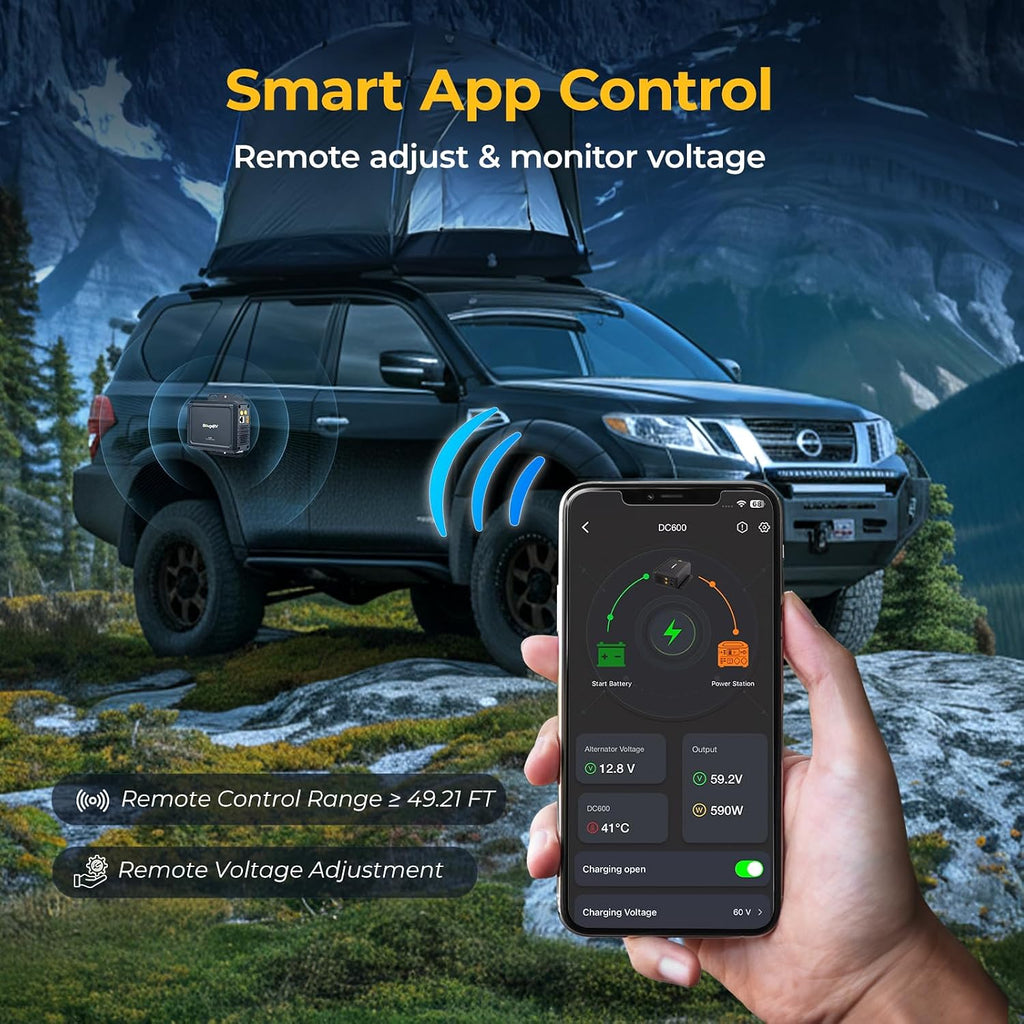 BougeRV 600W DC-DC Alternator Charger for Portable Power Stations, 12V/24V Charger, 6X Faster Than Cigarette Charger, Compatible with 99% Solar Generators, Perfect for RV, Overlanding, Road Trips