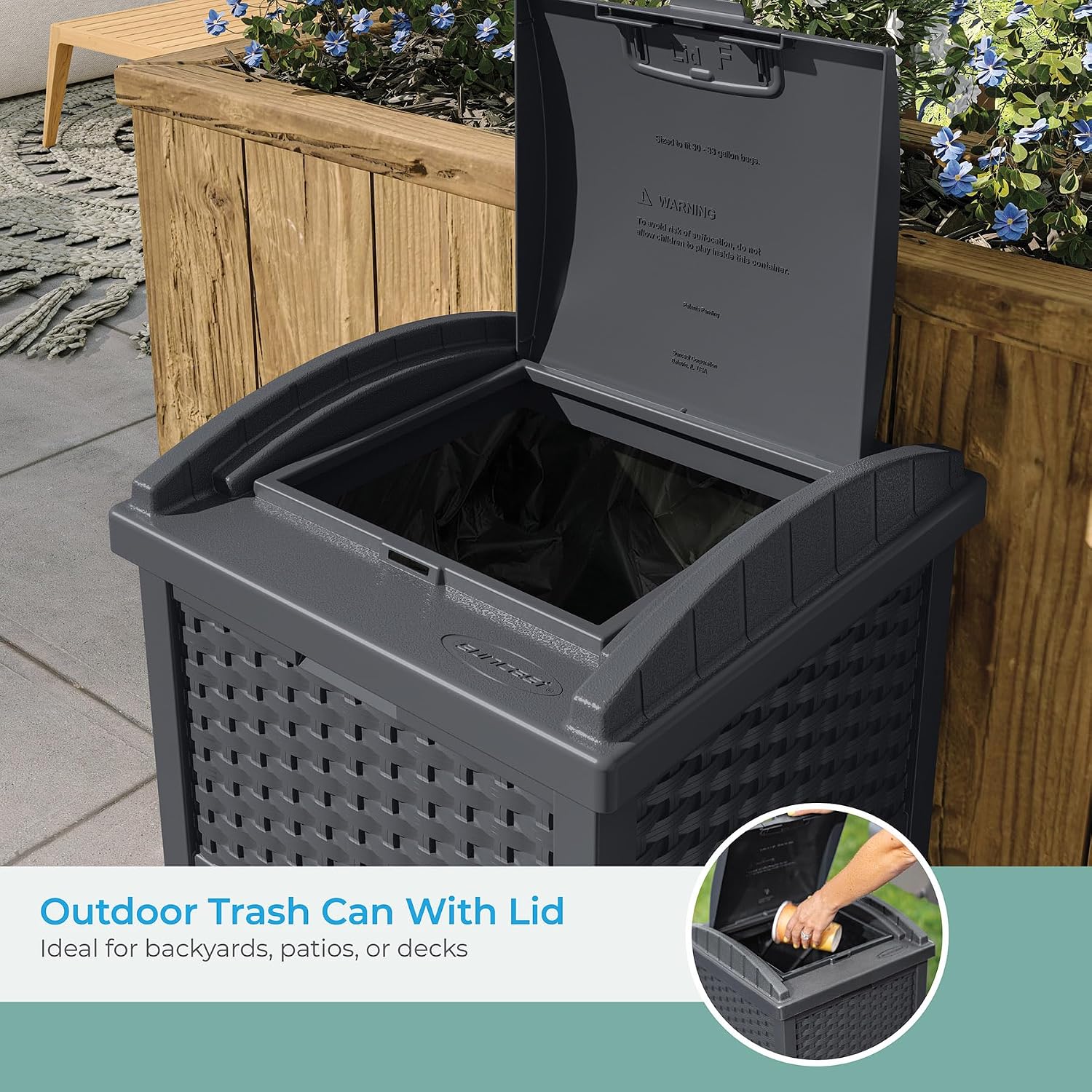 Suncast 42' W x 23' D x 35.5' H Outdoor Storage Cabinet and 33 Gallon Resin Trash Can Bundle, Cool Gray