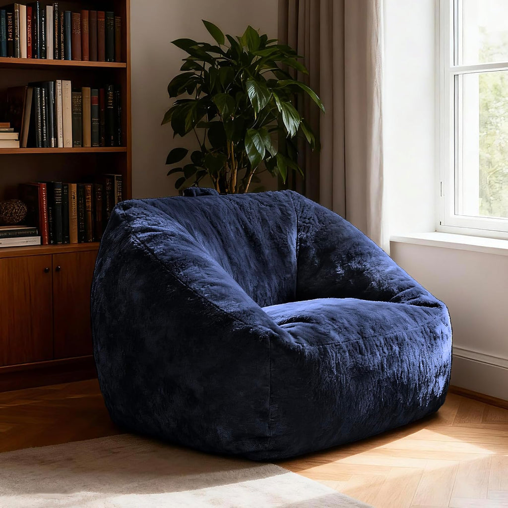 SUNBURY 47.2' L-Shaped Bean Bag Chair with Arms, Memory Foam Filled Lazy Sofa with Portable Handle & Side Pocket, Plush Floor Chair for Adults, Game Room, Bedroom, Living Room (Blue)