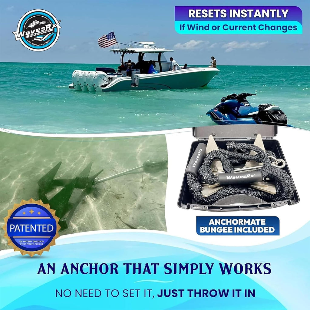 WAVESRX TriAnchor - Stainless Steel Folding PWC & Boat Anchor | Sets Instantly for Effortless Boat & Jet Ski Anchoring | Compact Patent-Pending Design Grips Better Than Plow, Fluke or Box Anchor