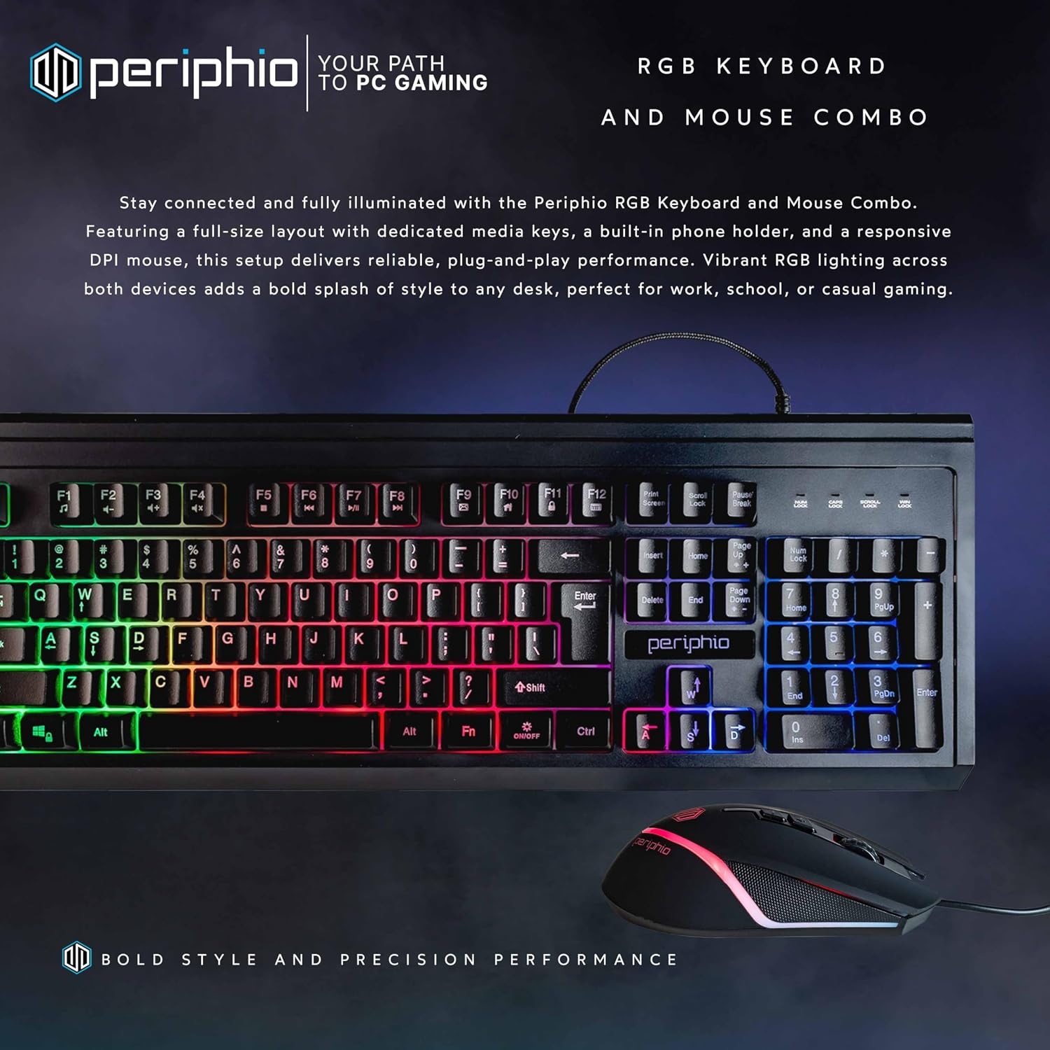 HP 600G4 Gaming Bundle | Intel Core i5-8500 | 16GB RAM | 500GB SSD | Windows 11 Pro | AX200 WiFi+Bluetooth | Periphio RGB Keyboard & Mouse | RGB Speakers | 2K Webcam | 24' New HD Monitor (Renewed)