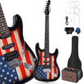 Leo Jaymz 39' Full Size ST Style Electric Guitar Starter Kit with SSH Pickup, 5W Portable Amp, Tuner, Gig Bag, Strap & Accessories (US Flag)