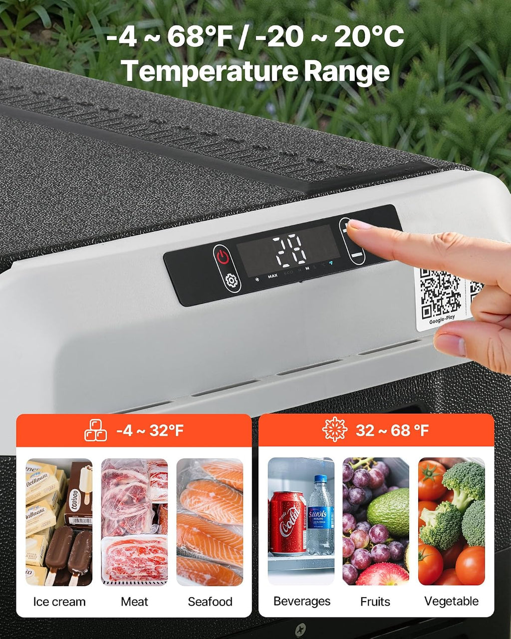 VEVOR 12 Volt Car Refrigerator, 26.4QT/25L Car Fridge, Portable Electric Cooler with -4℉~68℉ Adjustable Temperature, 12/24V DC and 100-240V AC Compressor Freezer for Outdoor, Camping, Travel, RV