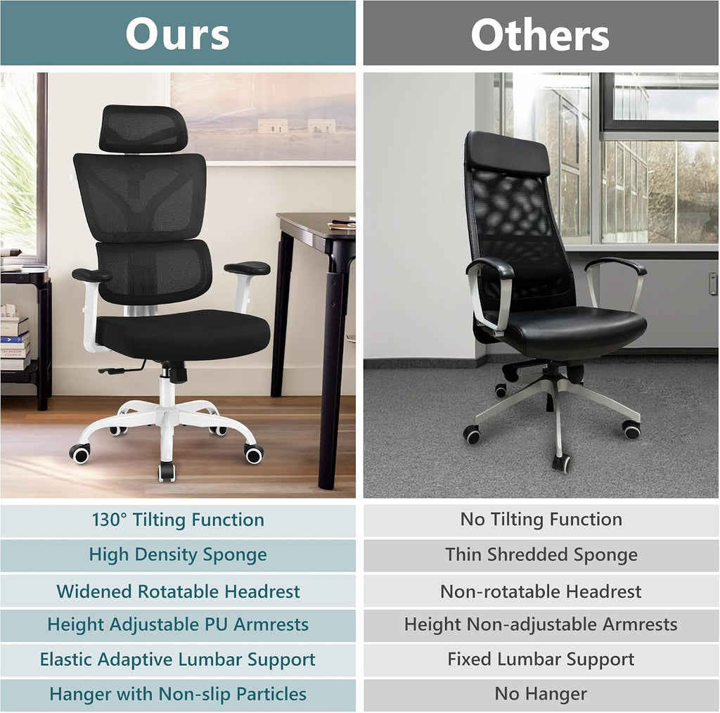 Winrise Office Chair Ergonomic Desk Chair, High Back Gaming Chair, Big and Tall Reclining chair Comfy Home Office Desk Chair Lumbar Support Breathable Mesh Computer Chair Adjustable Armrests(W-Orange)
