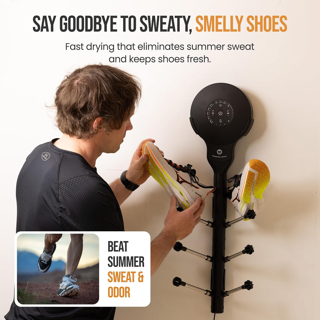 Hedgehog Portable Shoe Dryer and Deodorizer for Sneakers Wall Mounted, Gloves & Mittens, Rapid 4 Pair Shoes Dryer, Turbocharged Drying, Silent & Tornado Mode, Adjustable Heat Blower, Black