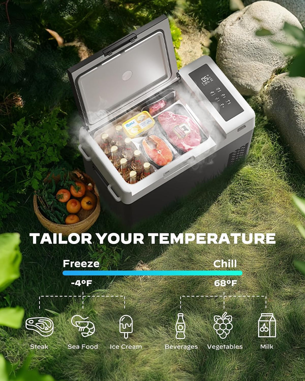 Silonn 12 Volt Refrigerator 12V Car Fridge 25QT Portable Freezer Compressor Cooler -4°F68°F Compressor Freezer, 12/24V DC 110~240 Volt AC, for Camping Travel Truck RV, Grey/Black
