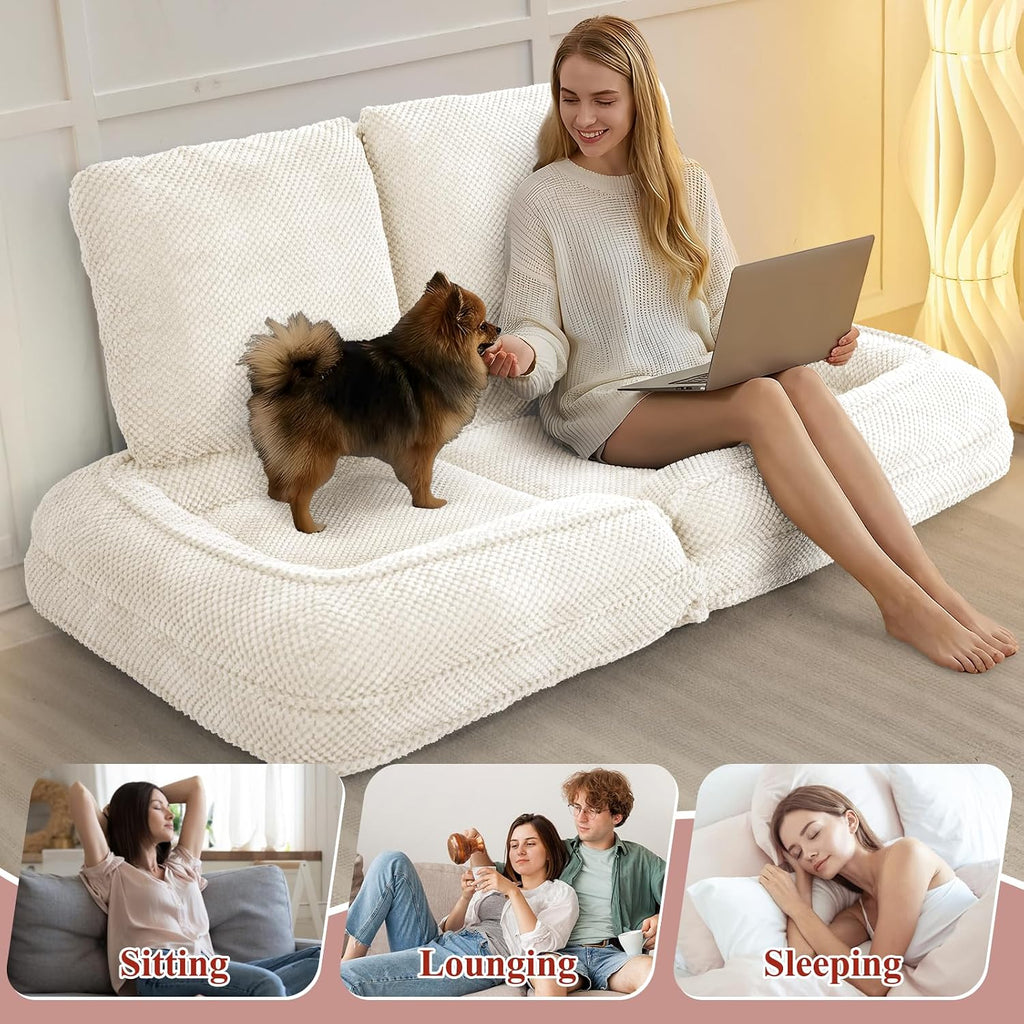 Human Dog Bed, Lazy Sofa Couch, Plush Floor Gaming Chair,5 Adjustable Position, sit, Sleep, fold, Suit to Put in Bedroom, Living Room,Space Saving Design (White)