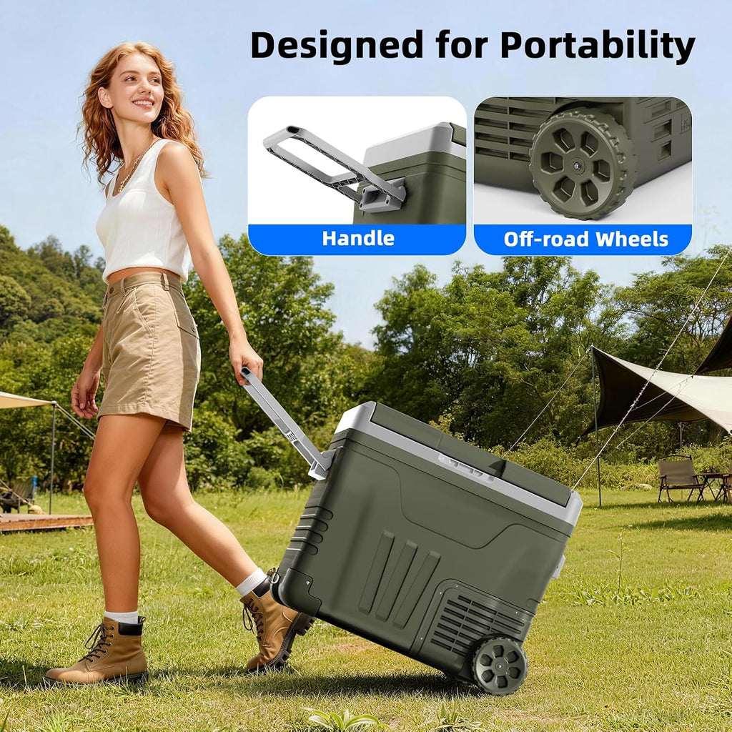 Antarctic Star 12 Volt Refrigerator 53QT(50L) Compressor Electric Cooler, Car Fridge -4℉~68℉, Portable Freezer 12V/24V DC 100-240V AC, 12V Cooler with Wheels & Handle for Travel,Camping,Truck, Green