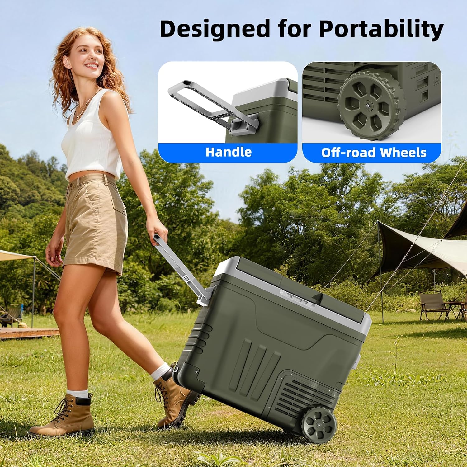 Antarctic Star 12 Volt Refrigerator 53QT(50L) Compressor Electric Cooler, Car Fridge -4℉~68℉, Portable Freezer 12V/24V DC 100-240V AC, 12V Cooler with Wheels & Handle for Travel,Camping,Truck, Green