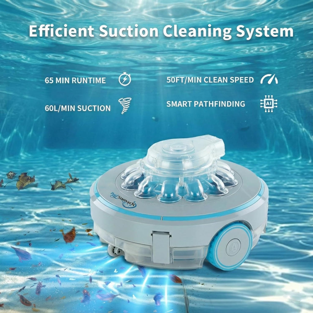 Cordless Pool Vacuum for Above Ground Pool, Robotic Pool Cleaner with Strong Suction, Auto Return with Smart Sensor, Dual Filters, Self Parking Technology US Patent Pool Stomach 60