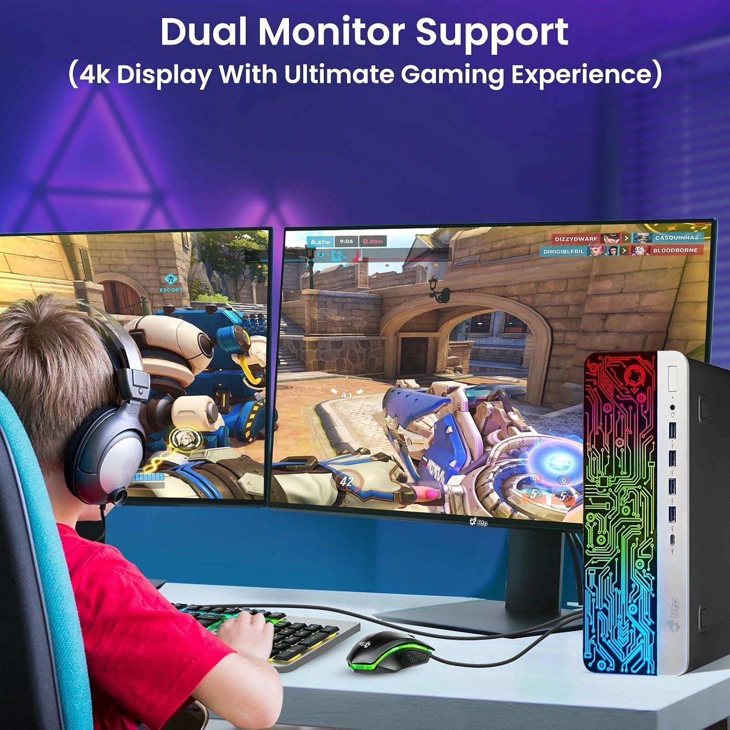 BTO RGB Gaming Desktop PC - Core i5 6th Gen - 16GB DDR4 Ram - 1TB SSD - GeForce GT 1030-24-in Monitor - RGB Keyboard & Mouse - RGB Speaker - WiFi - Windows 11 Pro (Renewed)