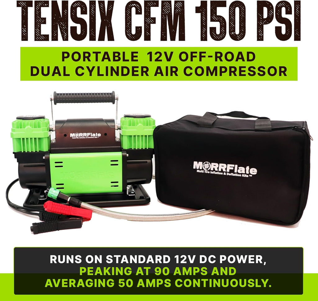 MORRFlate TenSix 12 Volt Air Compressor Heavy Duty, 10.6 CFM 150 PSI Dual Cylinder Portable Off-Road Tire Inflator for Jeep Truck RV 4x4 Overlanding, 4 Tire Inflation Deflation, 4FT Steel Hose