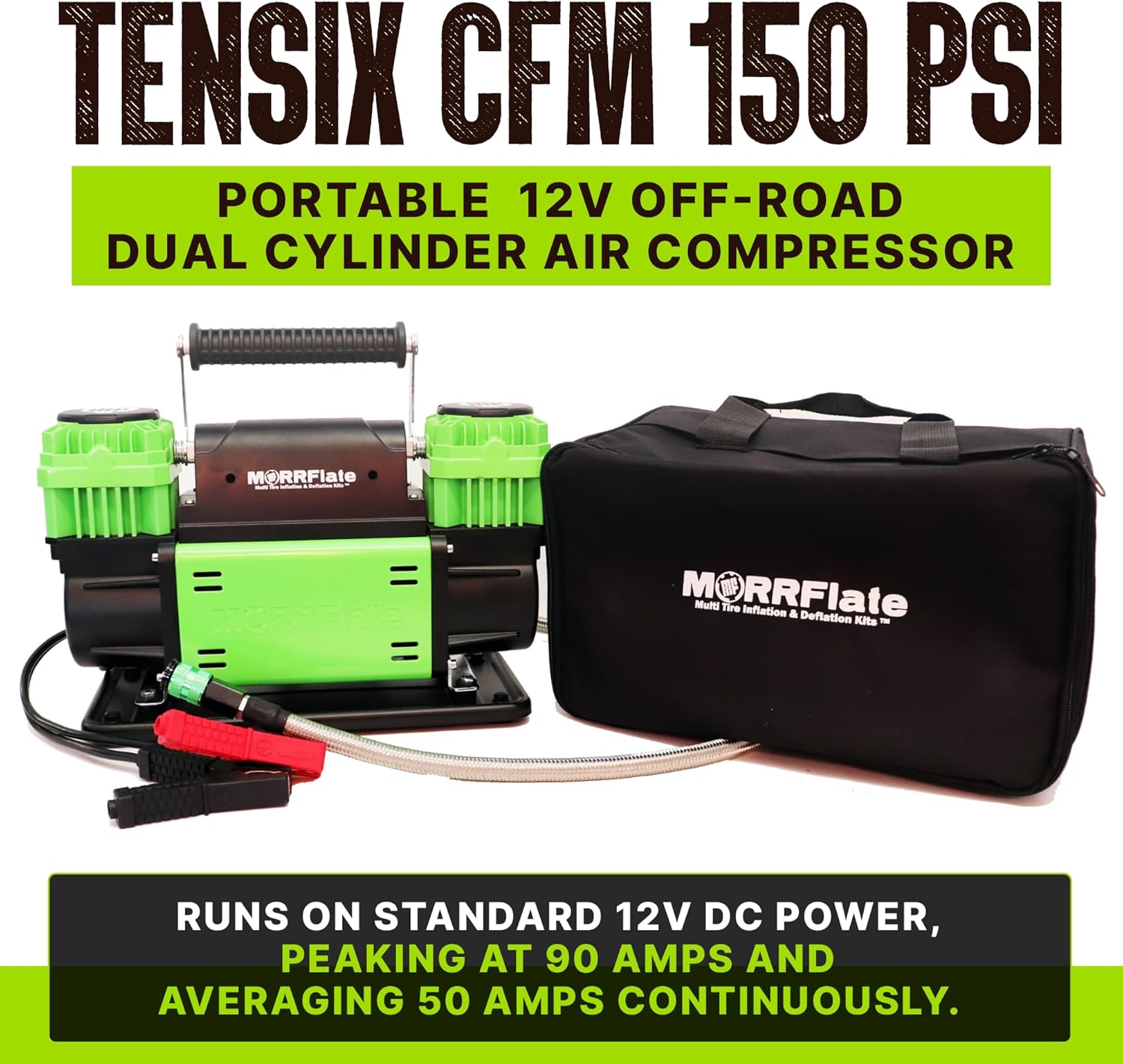MORRFlate TenSix 12 Volt Air Compressor Heavy Duty, 10.6 CFM 150 PSI Dual Cylinder Portable Off-Road Tire Inflator for Jeep Truck RV 4x4 Overlanding, 4 Tire Inflation Deflation, 4FT Steel Hose